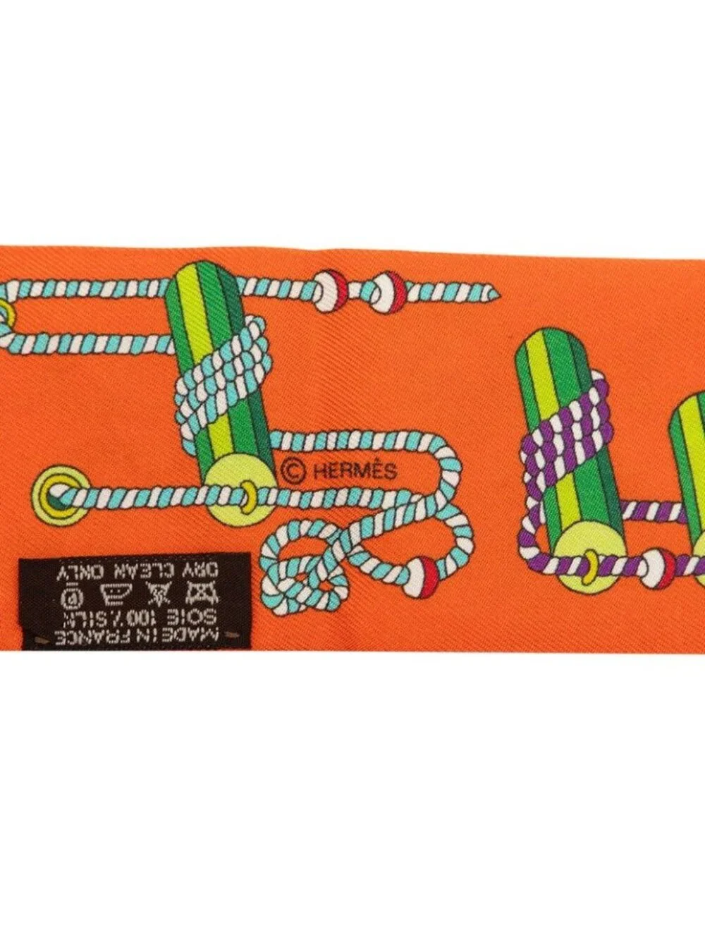 Hermes Cordages Scarf Orange Multicolor Silk - Picture 4 of 5